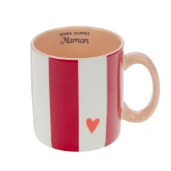 Mug Maman rayé rouge et blanc en porcelaine - Ella