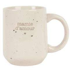 Mug Mamie en grès blanc moucheté 35cl - Bonheur Étoilé
