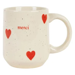 Mug Merci en grès blanc et rouge moucheté 35cl - Famille