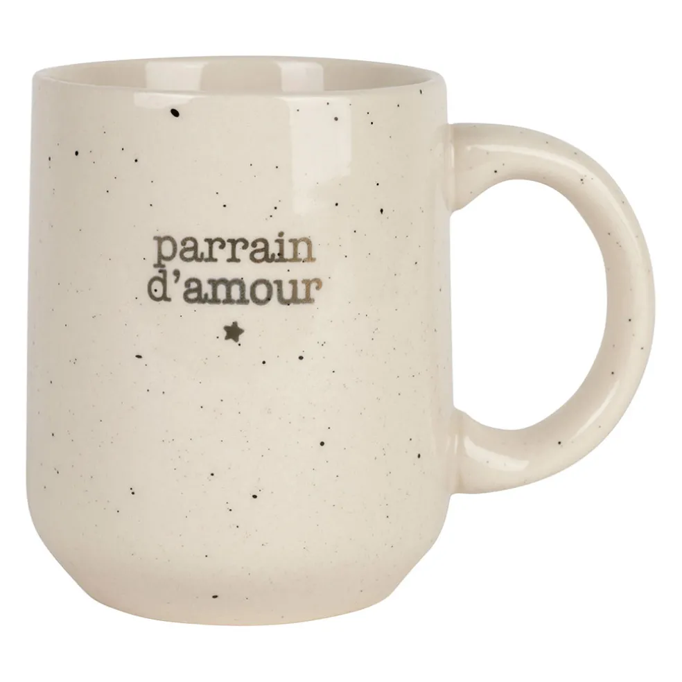 Mug parrain en grès blanc moucheté 35cl