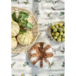 Nappe carrée en coton naturel et vert 160x160cm - Juline