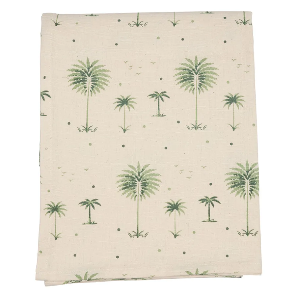 Nappe en coton écru et vert 260x160cm - Paya