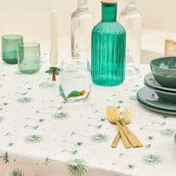 Nappe en coton écru et vert 260x160cm - Paya