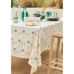 Nappe en coton écru et vert 260x160cm - Paya