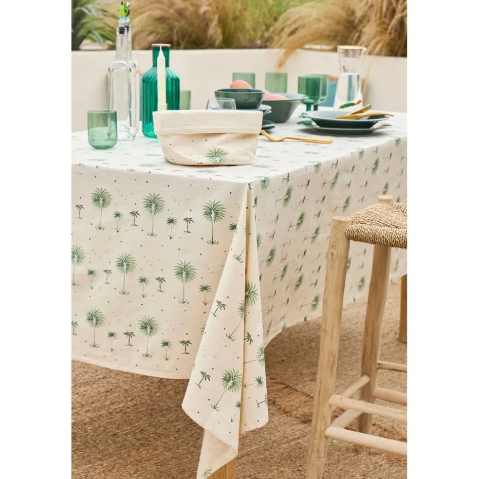 Nappe en coton écru et vert 260x160cm - Paya