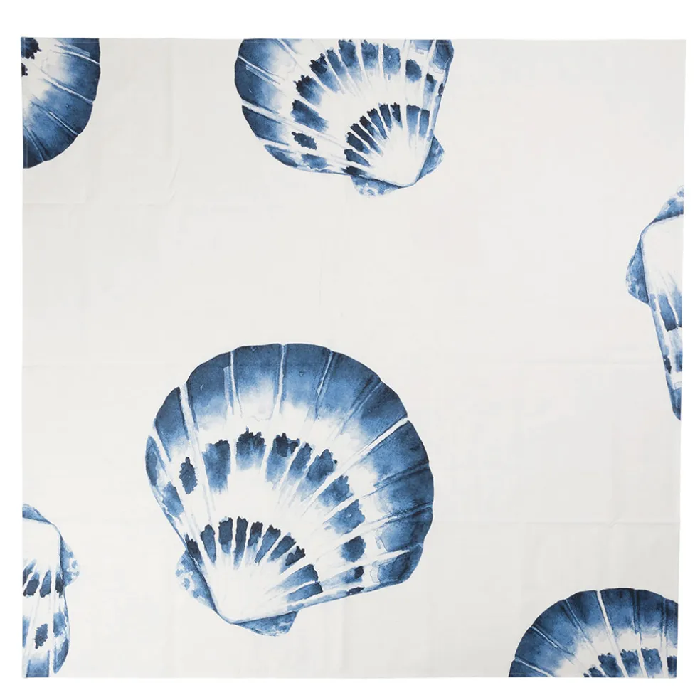 Nappe en coton enduit blanc et bleu 320x160cm - Bord De Mer