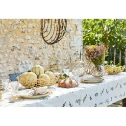 Nappe en coton naturel et vert 230x160cm - Juline