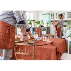 Nappe rectangle en gaze de coton unie terracotta 150x250cm - Gaia