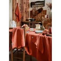 Nappe rectangle en lin lavé paprika 170x250cm - Soline