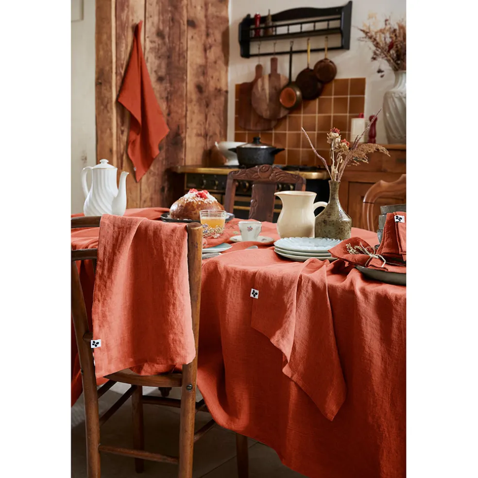 Nappe rectangle en lin lavé paprika 170x250cm - Soline