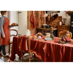 Nappe rectangle en lin lavé paprika 170x250cm - Soline