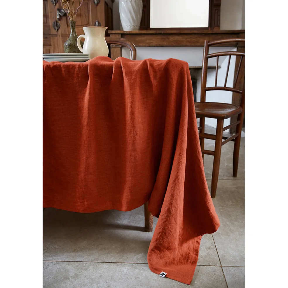 Nappe rectangle en lin lavé paprika 170x250cm - Soline