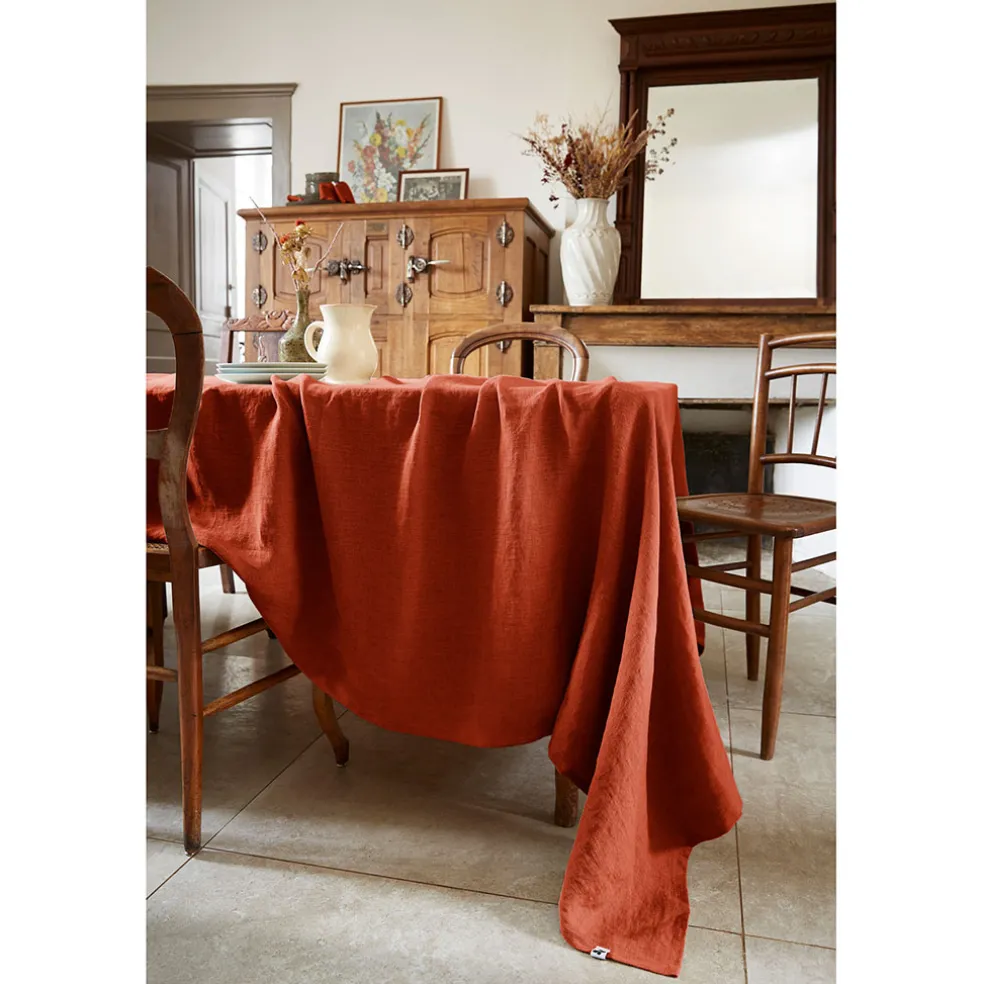 Nappe rectangle en lin lavé paprika 170x250cm - Soline