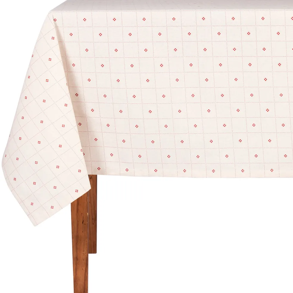 Nappe rectangulaire en coton blanc et rouge 250x160cm - P'tits cœurs