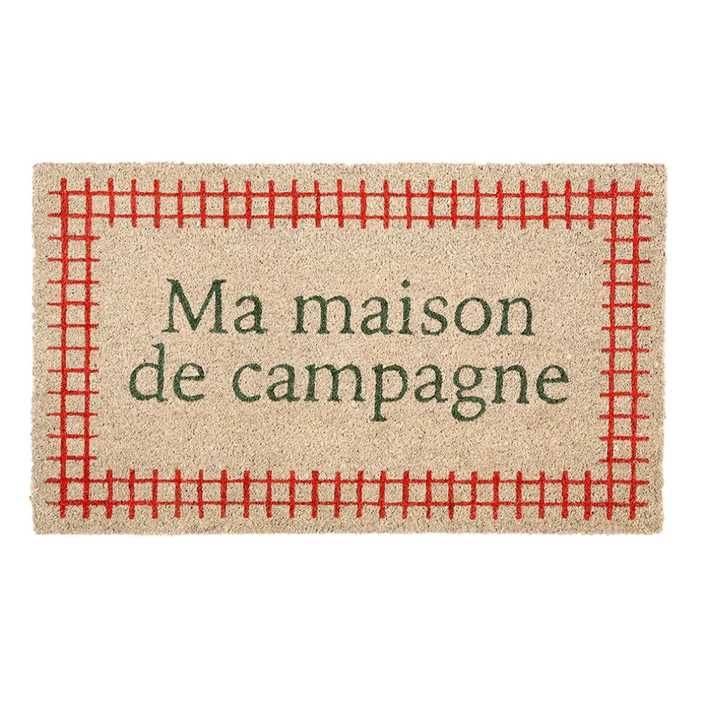 Paillasson maison de campagne en coco gris et rouge 73x43cm - Campagne