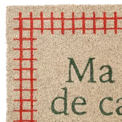 Paillasson maison de campagne en coco gris et rouge 73x43cm - Campagne
