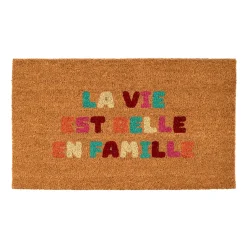 Paillasson "la vie est belle" en coco multicolore 73x43cm - Famille