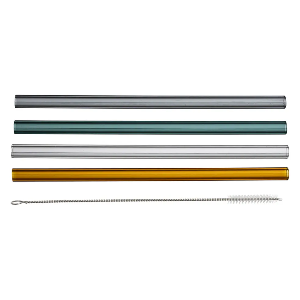 Paille avec brosse x4 dilacia h15.5cm en verre borosilicate