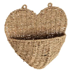 Panier mural cœur en jonc de mer naturel 33x32cm - Chaumière