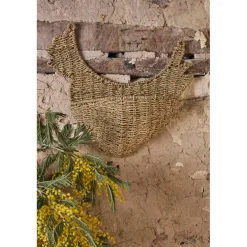 Panier mural poule en jonc de mer naturel 42x38cm - Chaumière