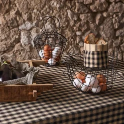 Panière à pain en coton à carreaux noir - Campagne