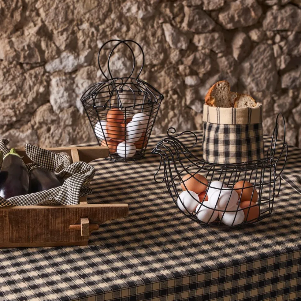 Panière à pain en coton à carreaux noir - Campagne