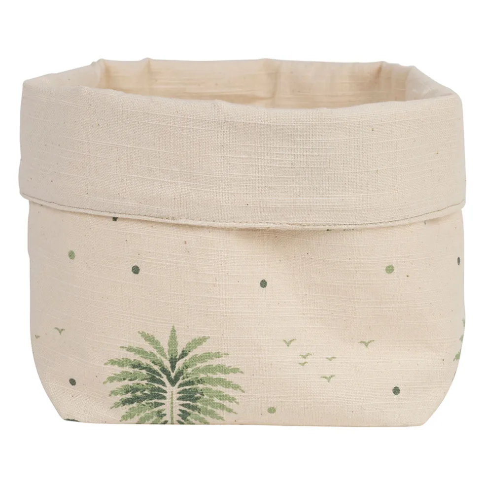 Panière à pain en coton écru et vert d15cm - Paya