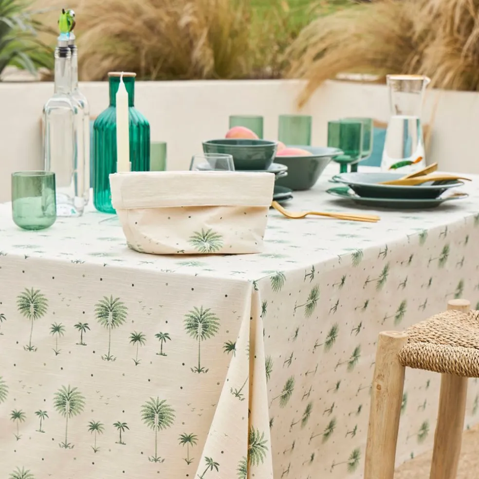 Panière à pain en coton écru et vert d15cm - Paya