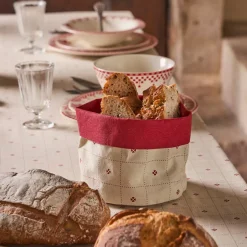 Panière à pain en coton rouge - P'tits Cœurs