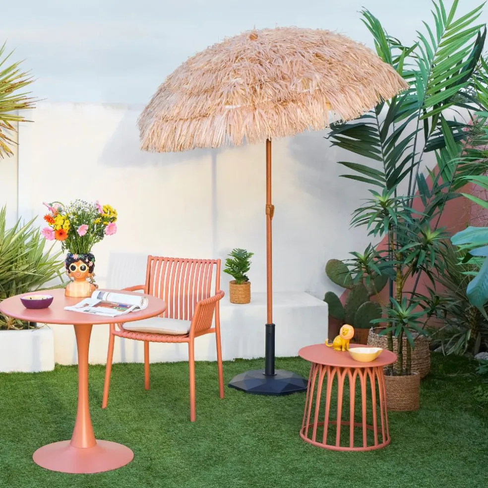 Parasol en paille inclinable avec manche en métal 210cm