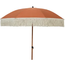 Parasol terracotta avec frange en coton beige d200xh210cm