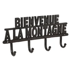 Patère 4 crochets Bienvenue à la montagne en fonte brun - Minrai