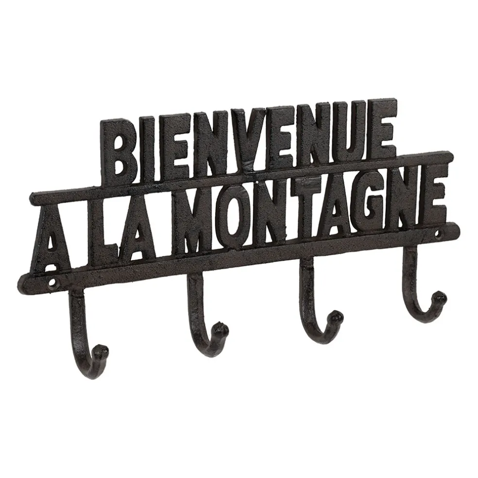 Patère 4 crochets Bienvenue à la montagne en fonte brun - Minrai