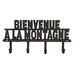 Patère 4 crochets Bienvenue à la montagne en fonte brun - Minrai