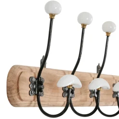 Patère 4 crochets en acacia et fer naturel et blanc - Campagne