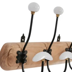 Patère 3 crochets en acacia et fer naturel et blanc - Campagne