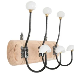 Patère 3 crochets en acacia et fer naturel et blanc - Campagne