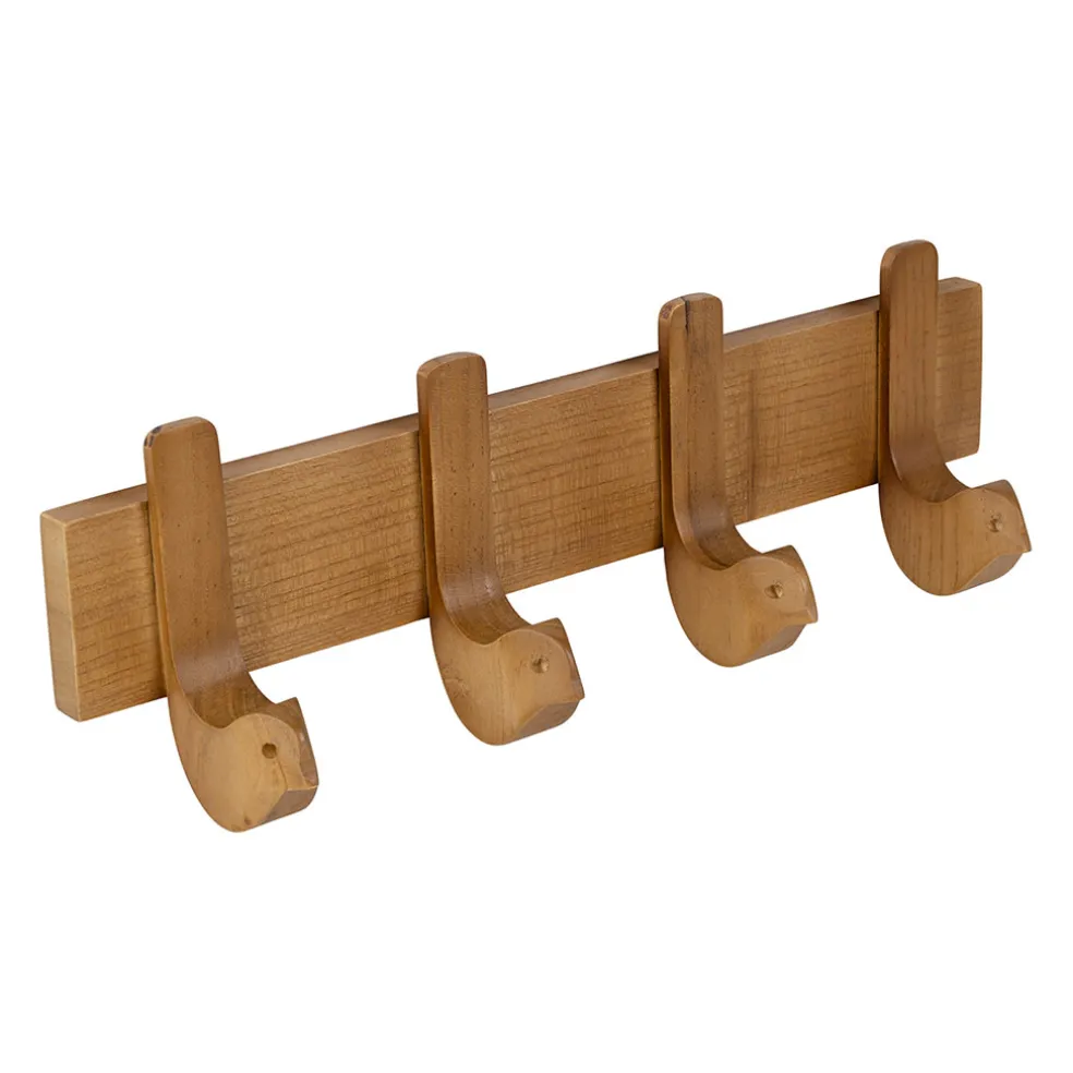 Patère 4 crochets oiseau en acajour blanc naturel 40x13cm - Campagne