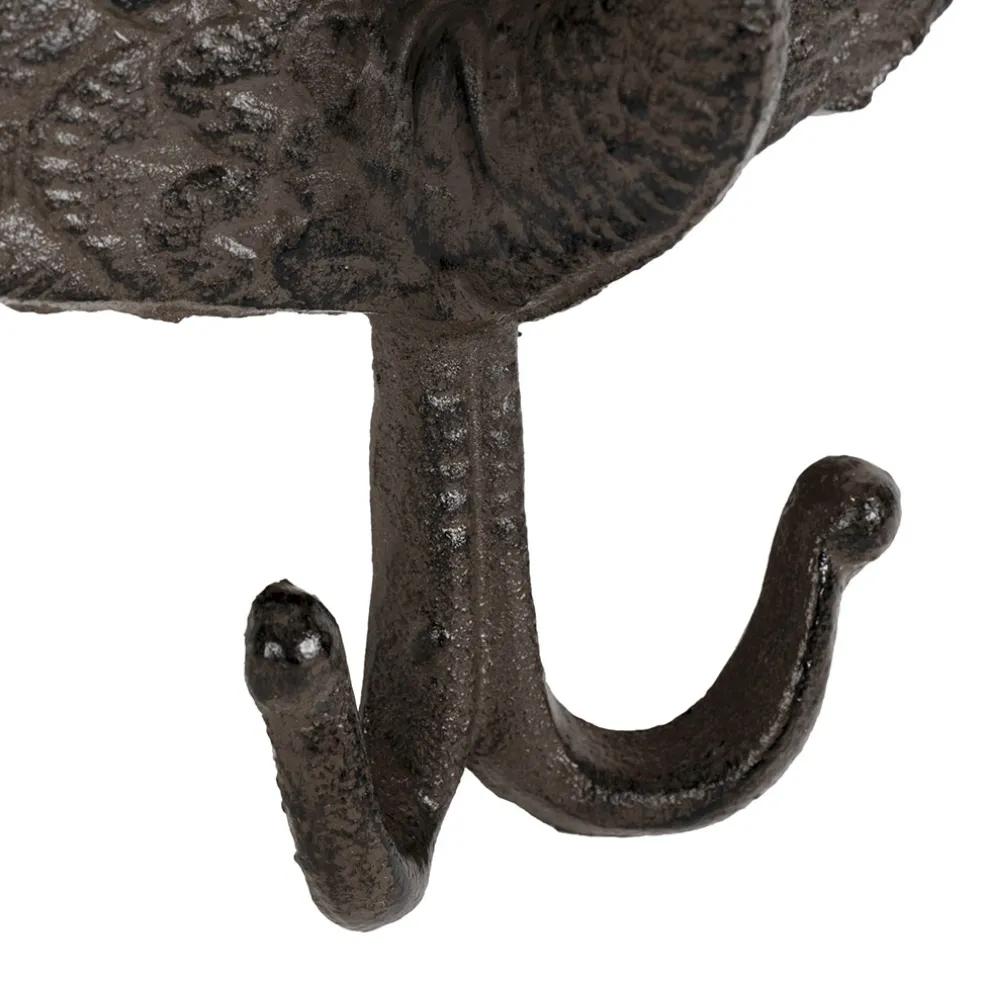 Patère double paon en fonte brun