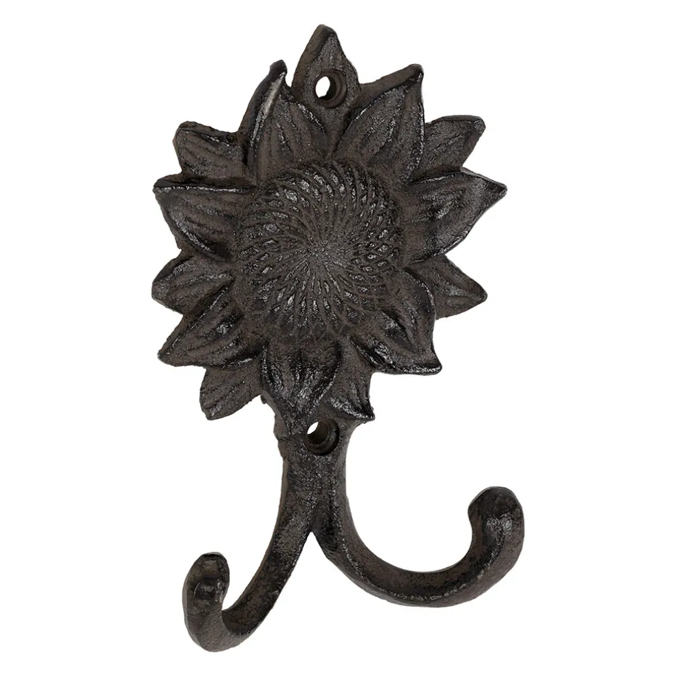 Patère double tournesol en fonte brun