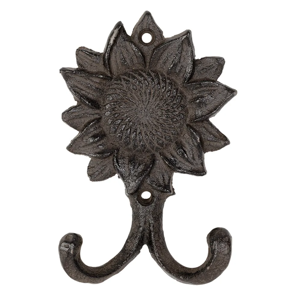 Patère double tournesol en fonte brun