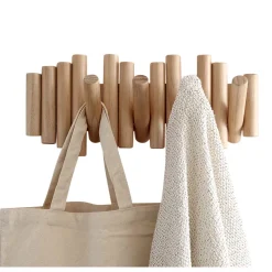 Patère murale 5 crochets en bois naturel 38x18x6.3cm