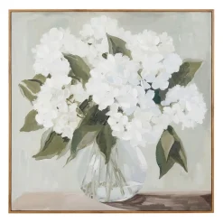 Peinture encadrée hortensias blancs 80x80cm