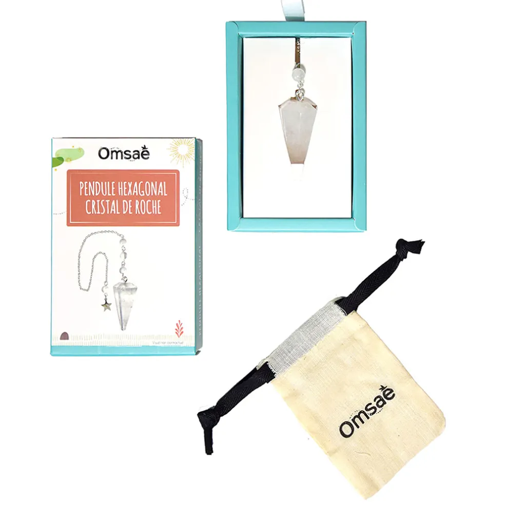 Pendule hexagonal en cristal de roche et charm étoile