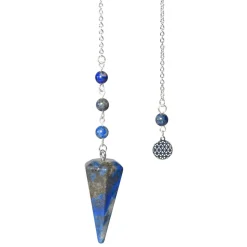Pendule hexagonal en lapis-lazuli et charm fleur de vie