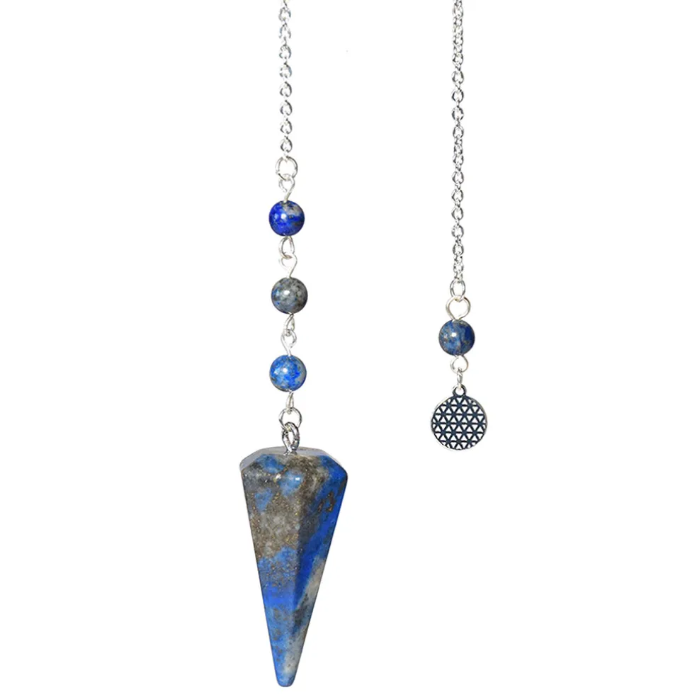 Pendule hexagonal en lapis-lazuli et charm fleur de vie