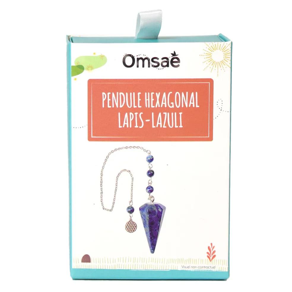 Pendule hexagonal en lapis-lazuli et charm fleur de vie