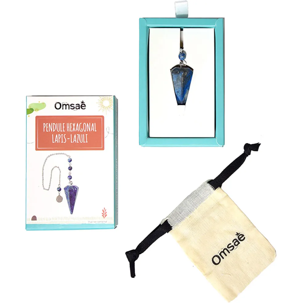 Pendule hexagonal en lapis-lazuli et charm fleur de vie