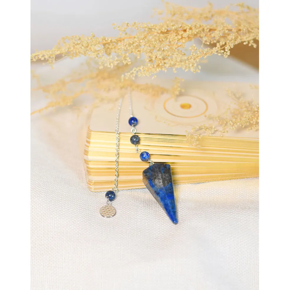 Pendule hexagonal en lapis-lazuli et charm fleur de vie