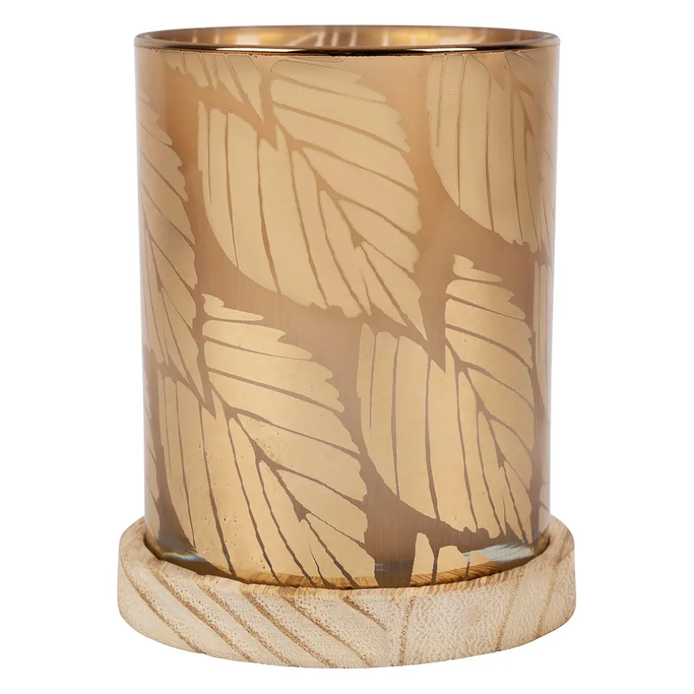 Photophore en verre et bois ambre d10cm - Noisetier